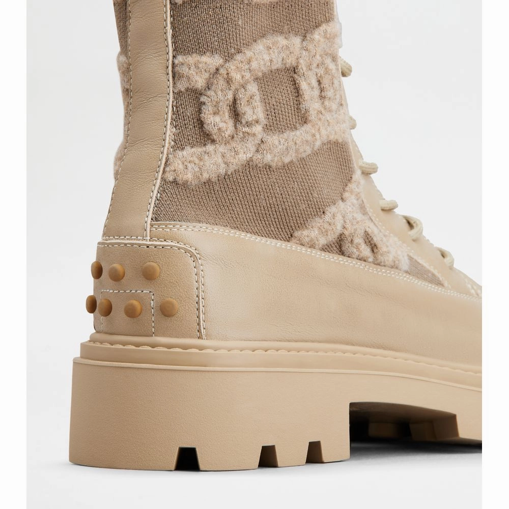 Kate Combat Boots in Fabric and Leather Studs Leather Combat Boots