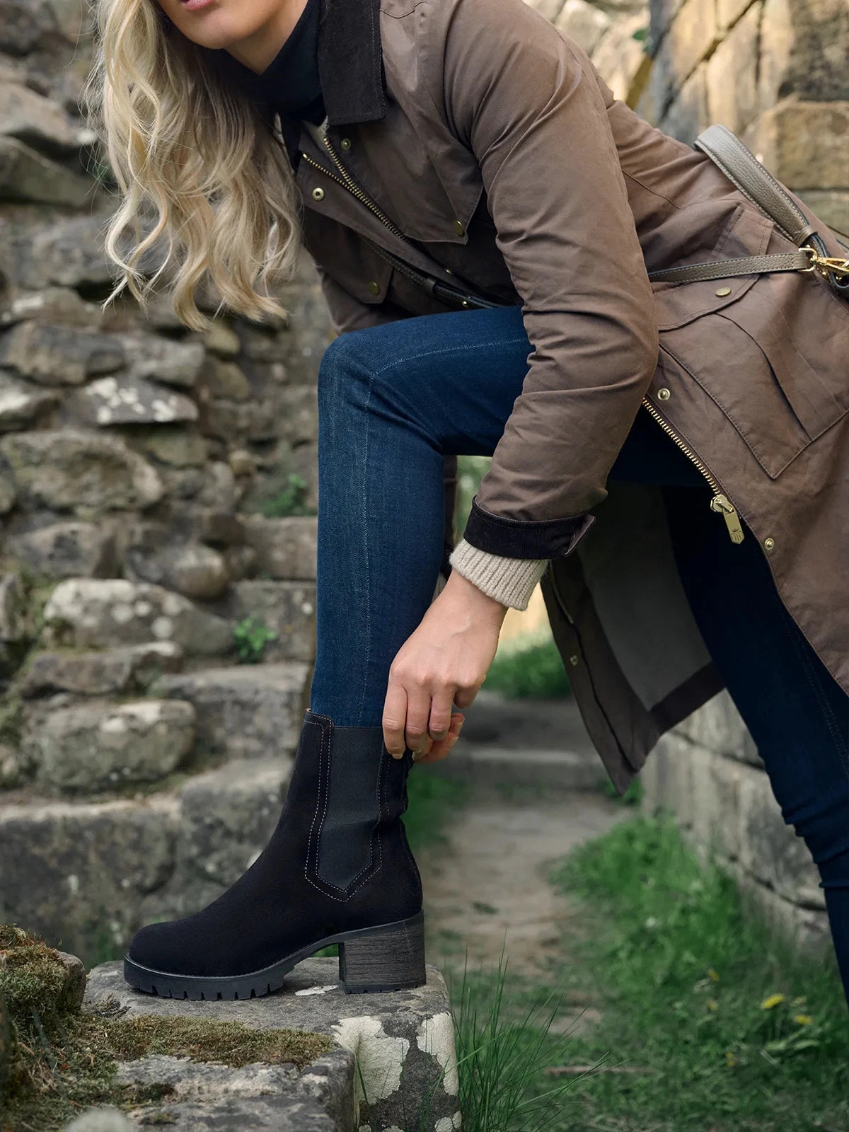 Heeled Boudica - Black Suede Combat Boots Cartoon