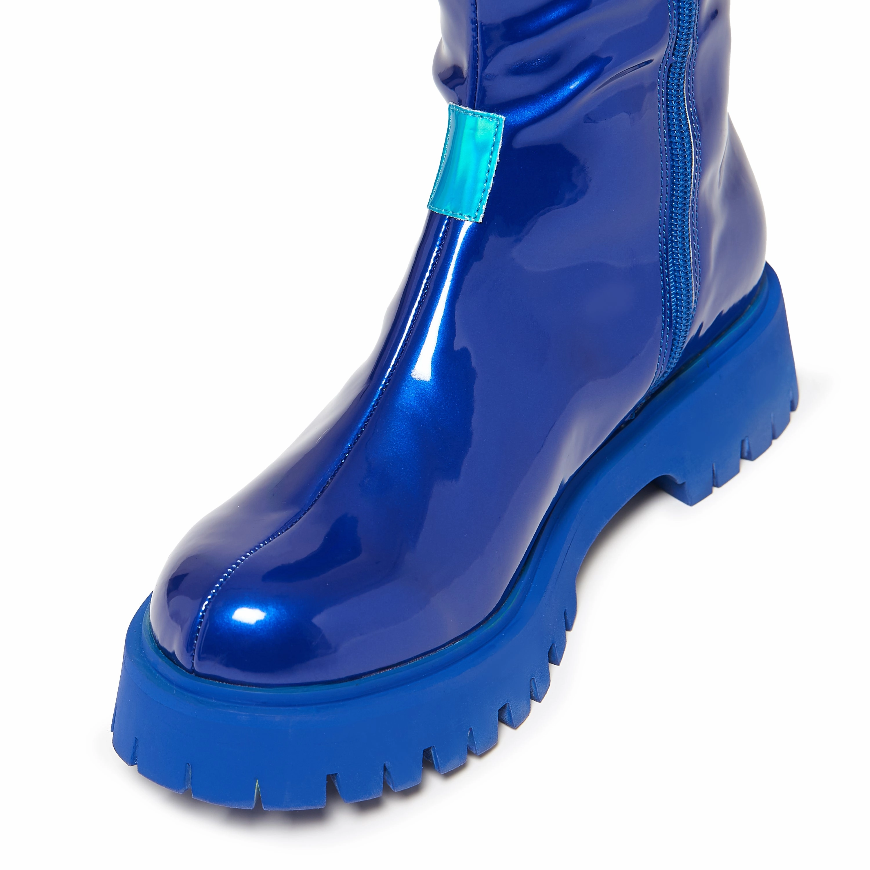 KAITO Polished Long Boots - Blue Kitten Heel Tall Boots
