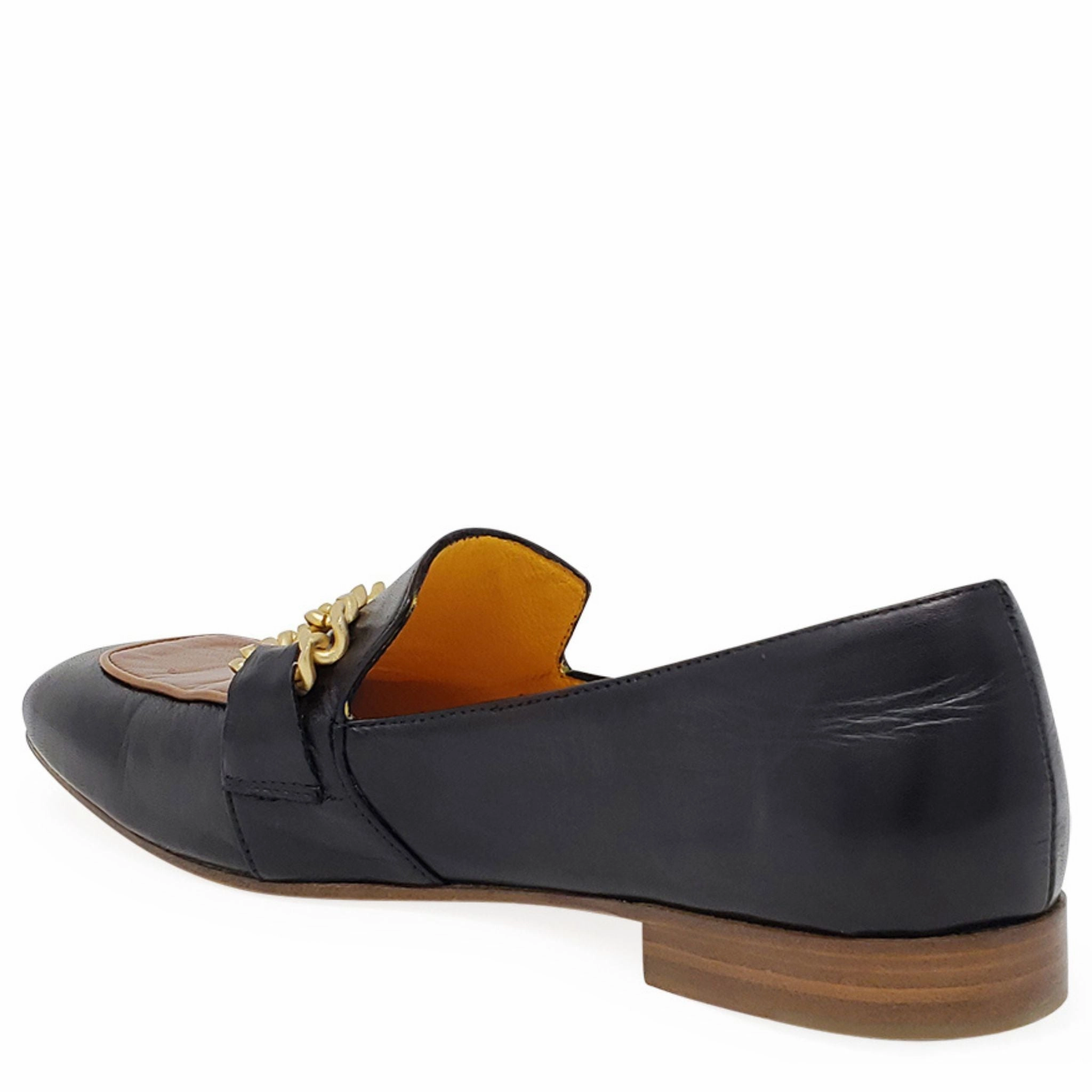 Slip On Oxfords Flat Loafer Blk/Tan