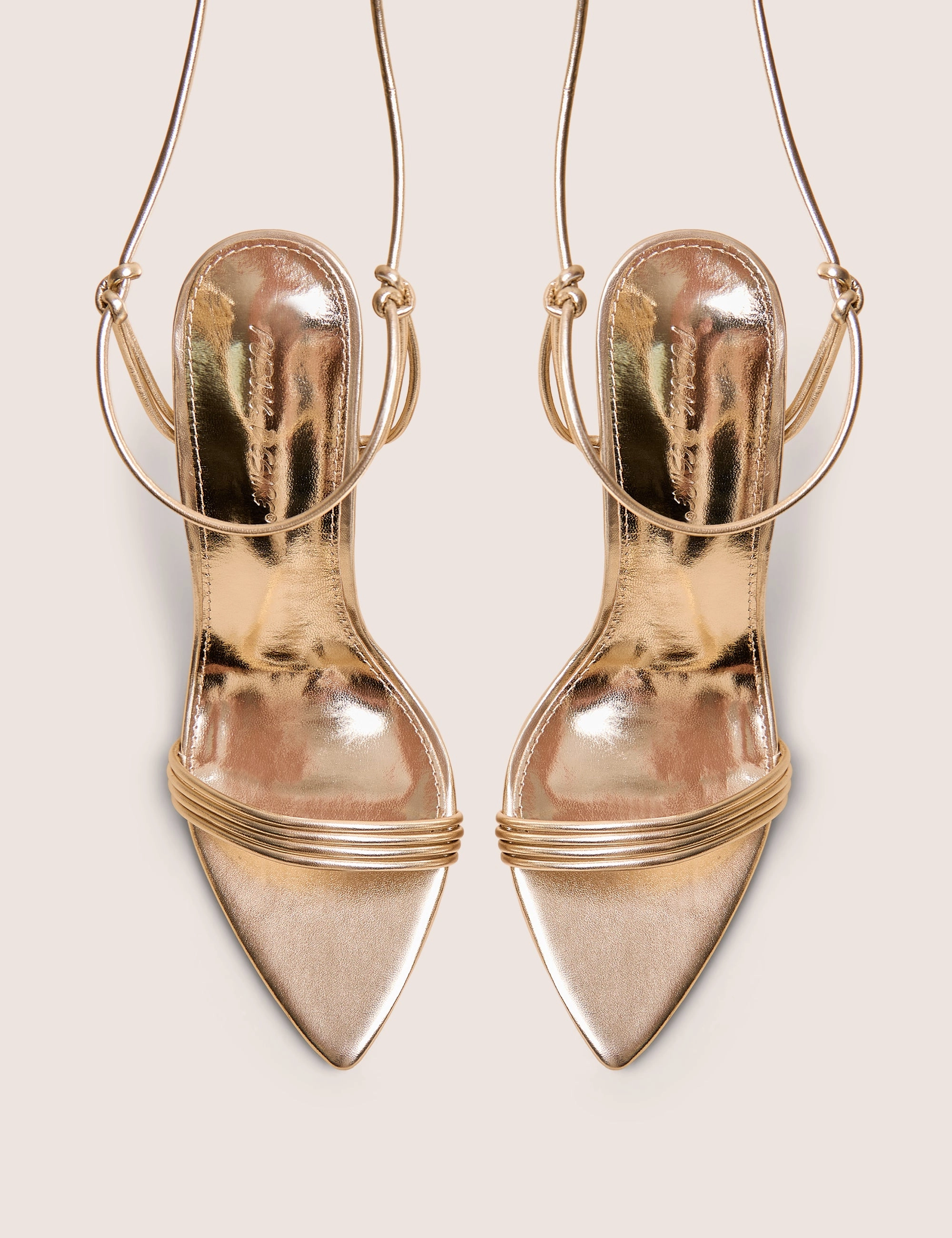 Sandals Merlot Metallic Gold Lace Up Wrap Around Pointed Toe Stiletto Heels