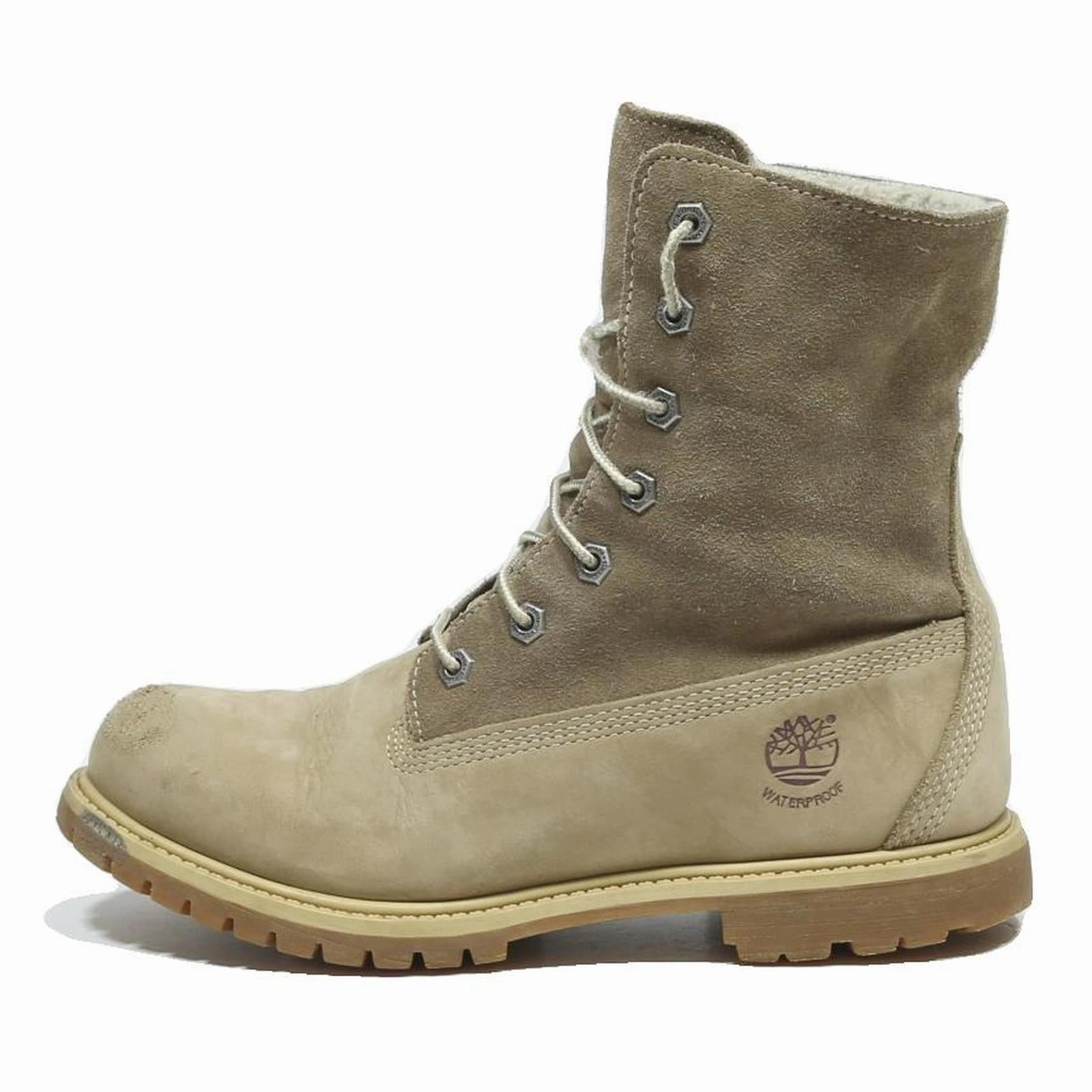 Trench Boots TIMBERLAND Womens Beige Leather Lace-Up Boots UK 5.5 Durable Outdoor Waterproof