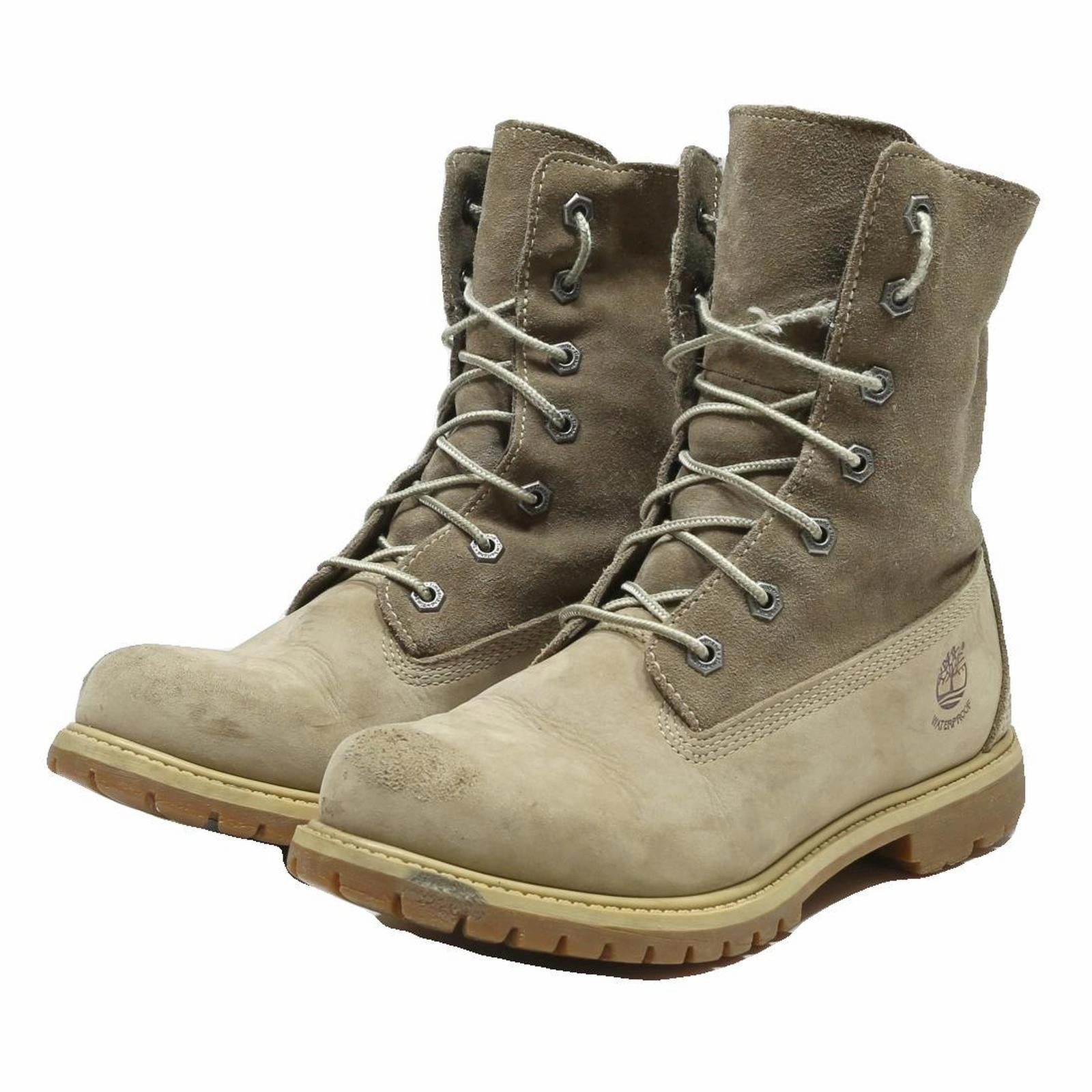 Boots With Steel Toes TIMBERLAND Womens Beige Leather Lace-Up Boots UK 5.5 Durable Outdoor Waterproof