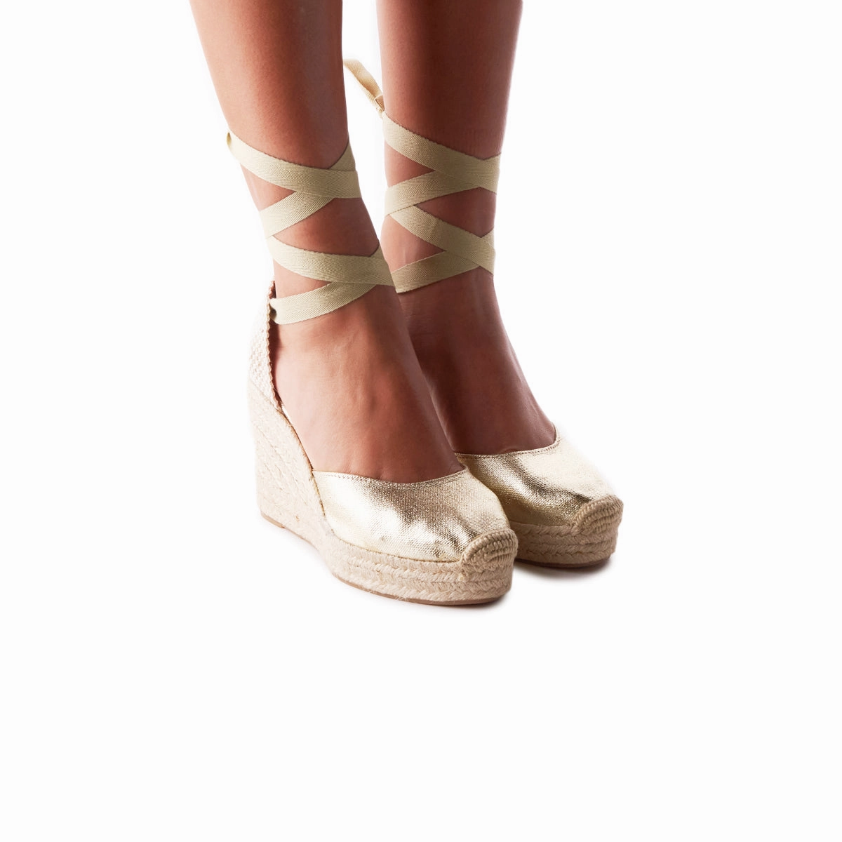 Volta Gold Canvas Castaner Espadrilles Open Toe