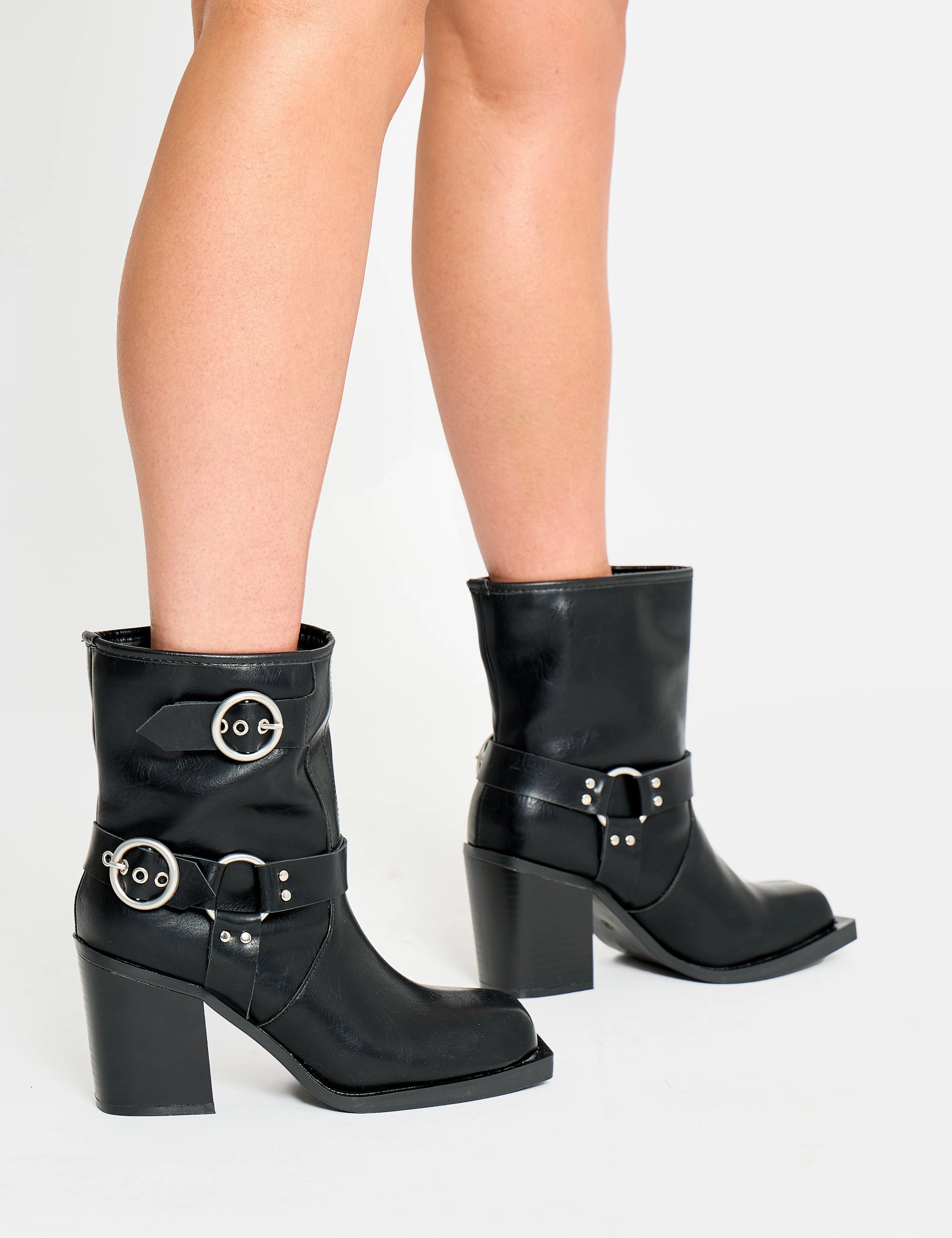 Freak Black Wide Fit Buckle Detail Square Toe Ankle Boots Out And About Boots
