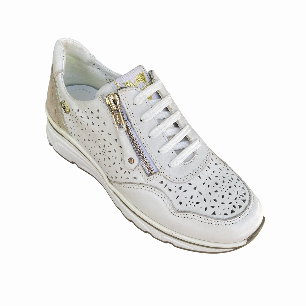 Shoes Go Walk Sneakers Valleverde scarpa sneakers da donna con laccio e zip 36061 bianco-oro