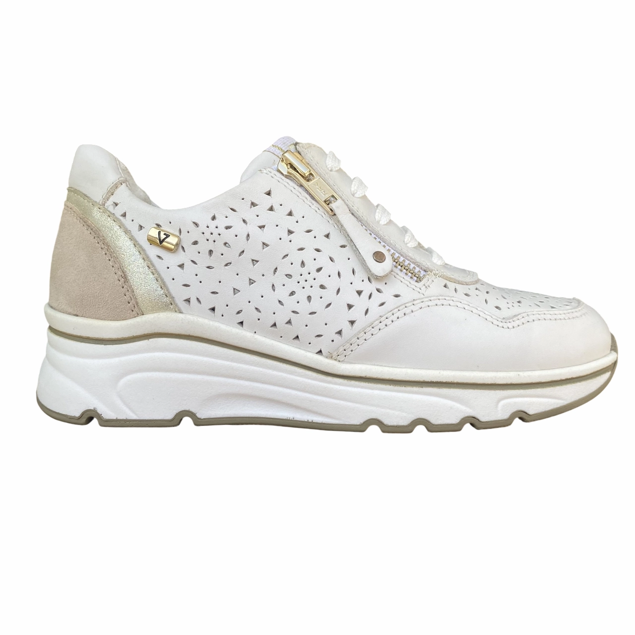 Valleverde scarpa sneakers da donna con laccio e zip 36061 bianco-oro Bottega Orbit Sneakers