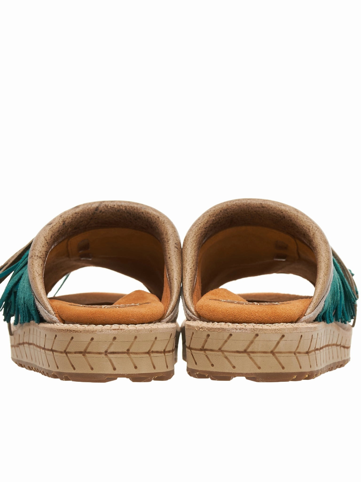 Sporty Sandals Fringed Leather Slides (K2204XG522-BL-BLUE)