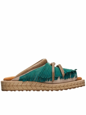 Fringed Leather Slides (K2204XG522-BL-BLUE) Sandals Cliffs By White Mountain