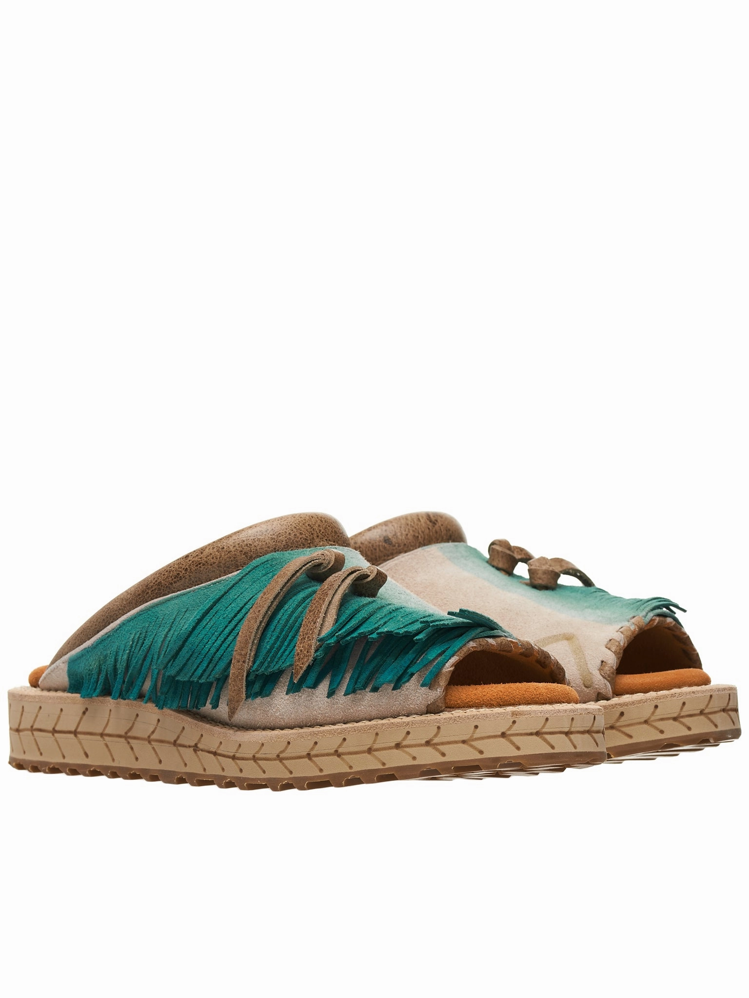 Sandals Exuma Fringed Leather Slides (K2204XG522-BL-BLUE)