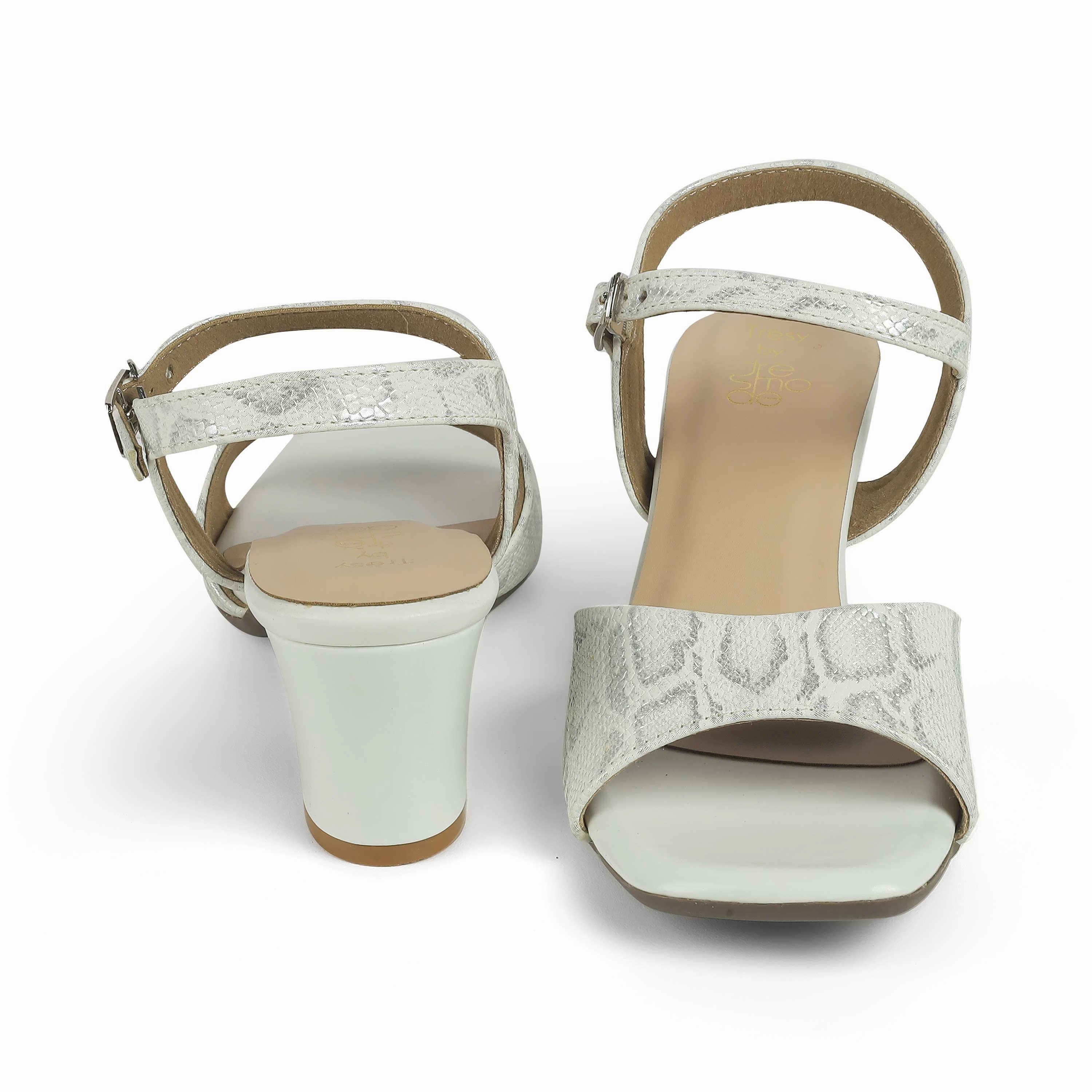 Tresmode Sanrep TMS-5 Silver Block Heel Sandals For Women Orthopedic Sandals With Arch Support