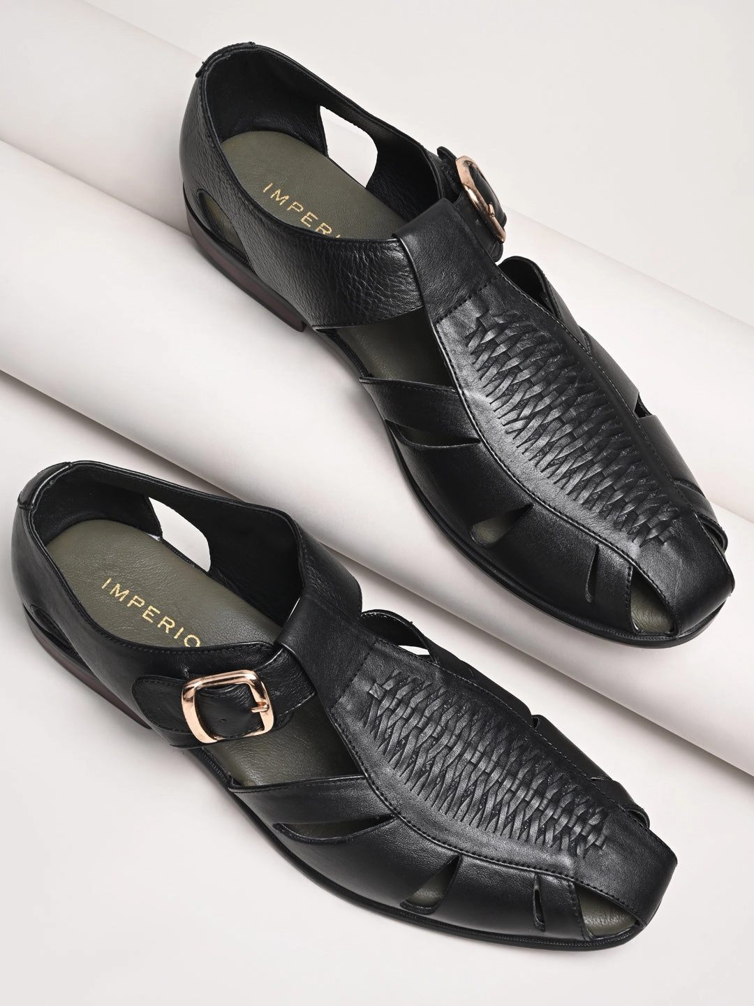 Andre Gabor Sandals Imperio By Regal Black Men Leather Pathanis