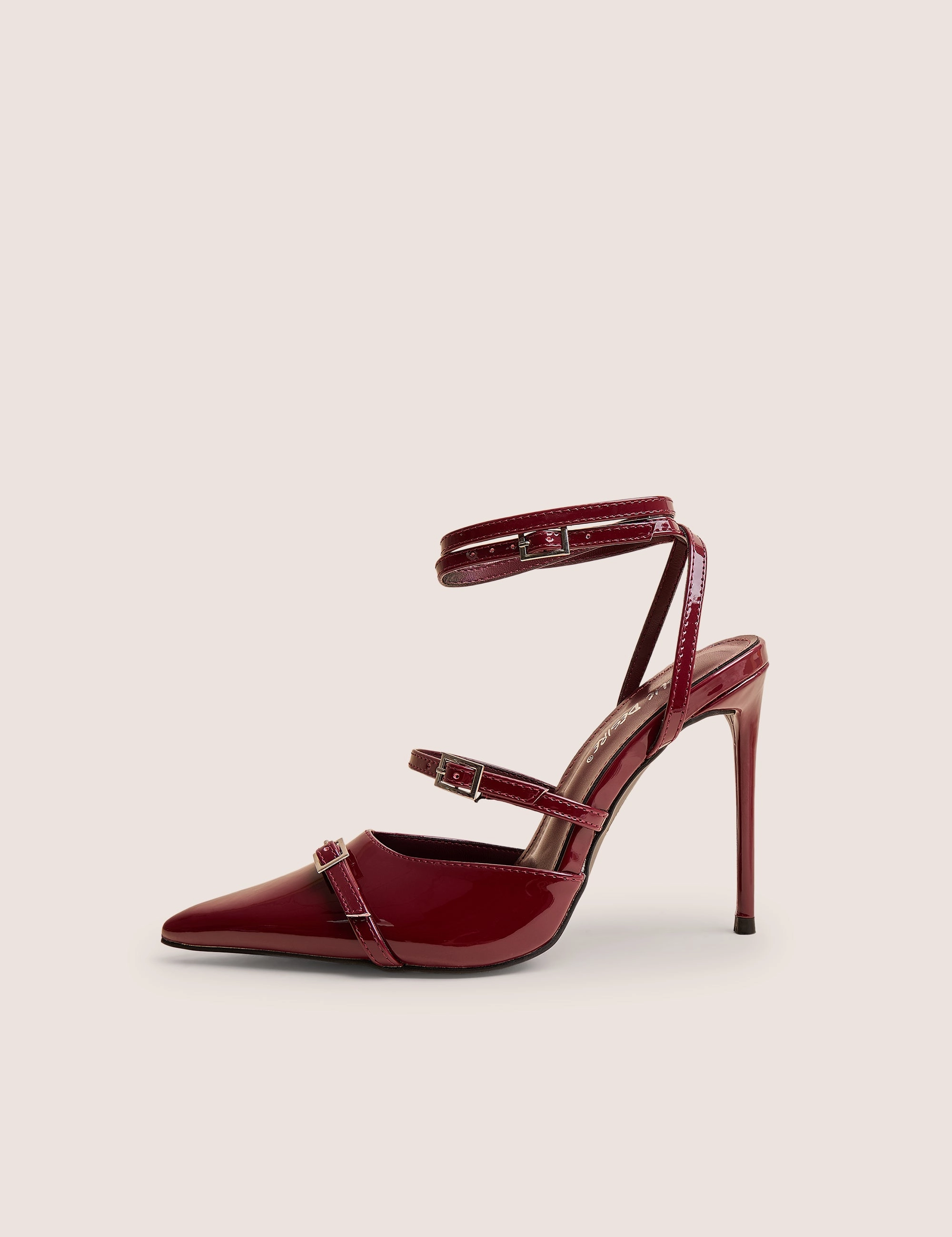 High Heel Shoe Party Decorations Viper Burgundy Three Strap Buckle Detail Court Heels