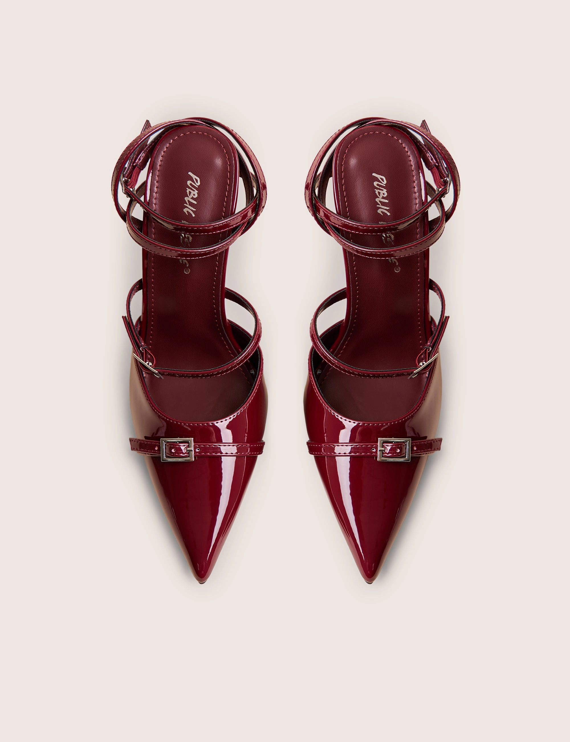 High Heel Platform Ankle Boots Viper Burgundy Three Strap Buckle Detail Court Heels