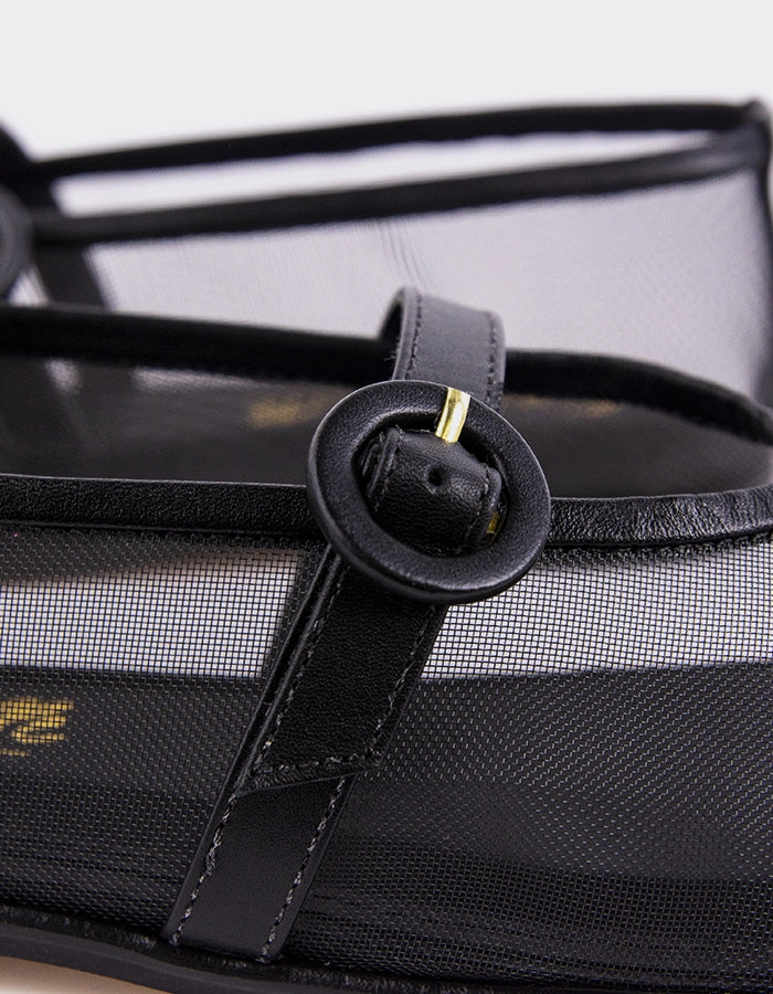 Glint Black Mesh Triple Strap Mary Jane Shoes