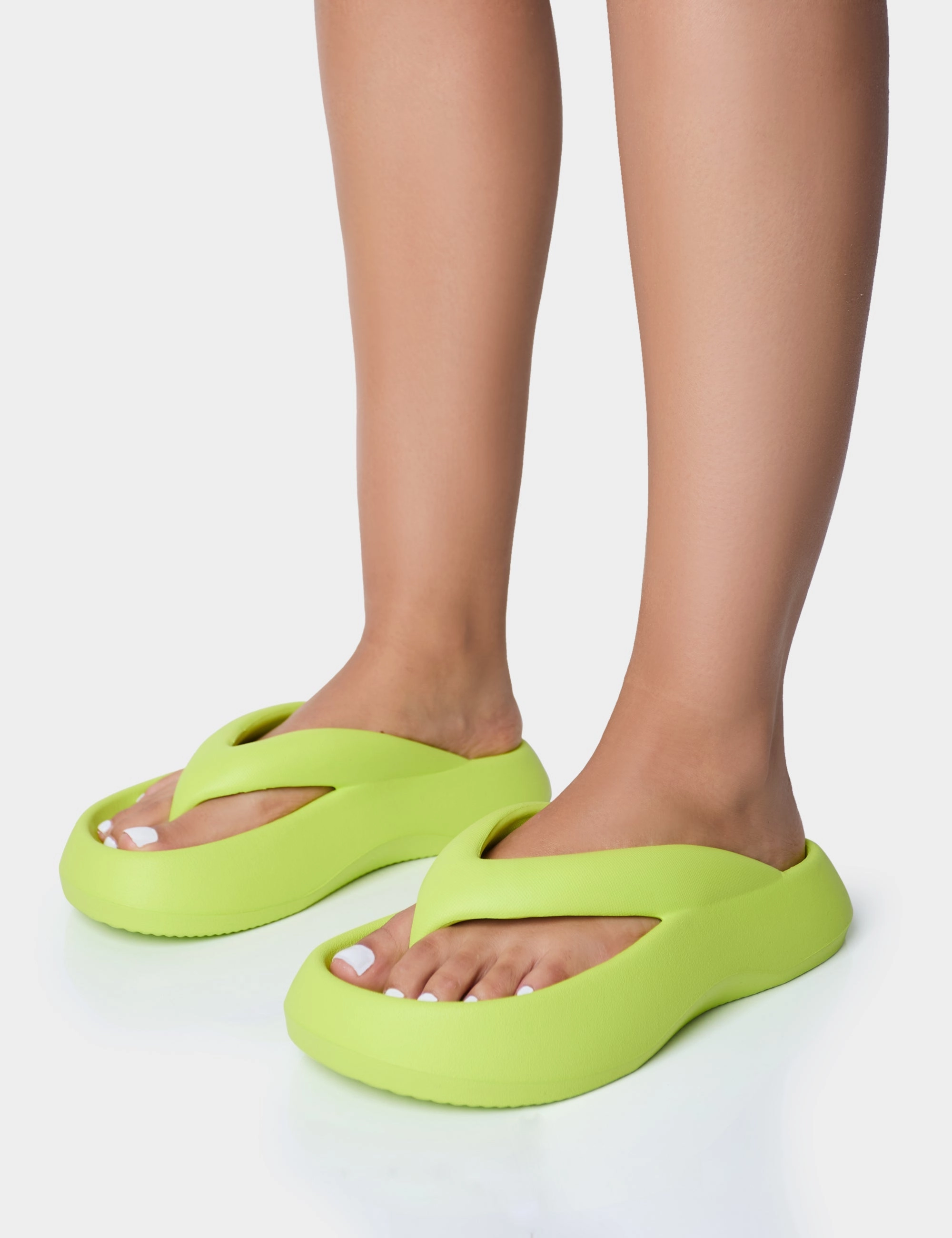 Guilty Lime Chunky Toe Post Slider Sandals Strap Sandals Flat