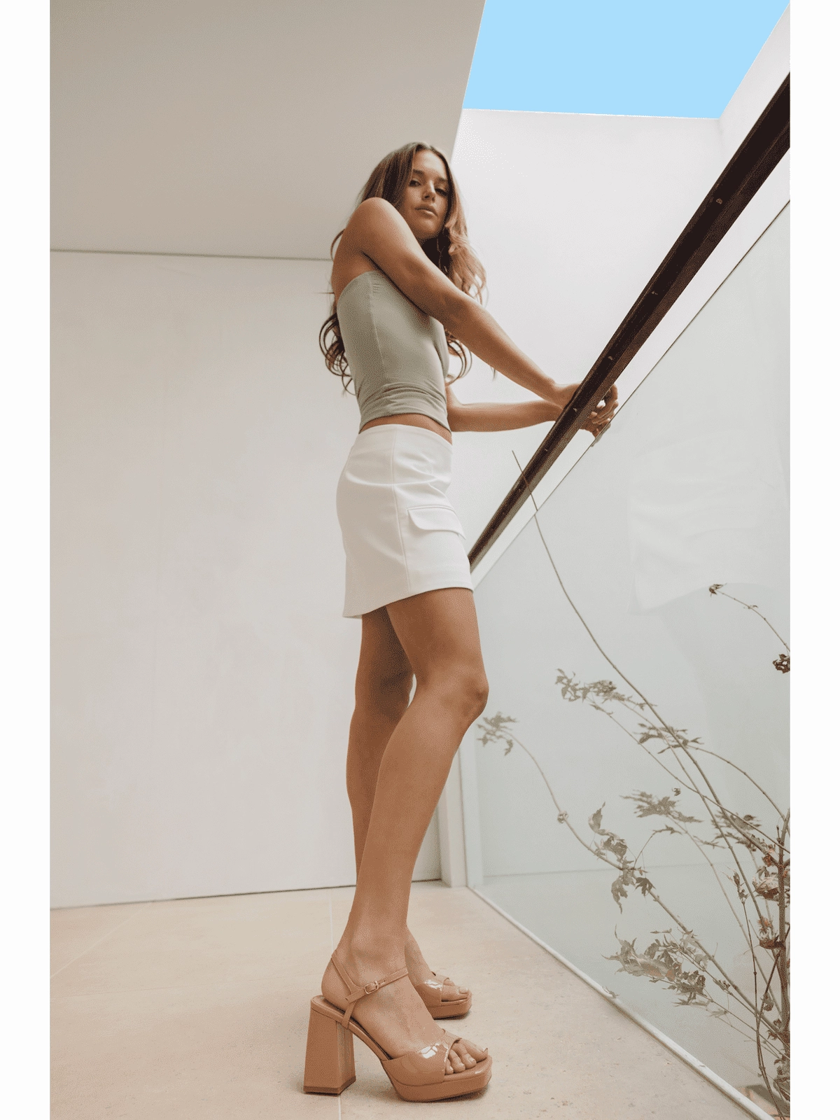 Martinez Platform Heels - Soft Tan Patent Leather High Heeled High Tops