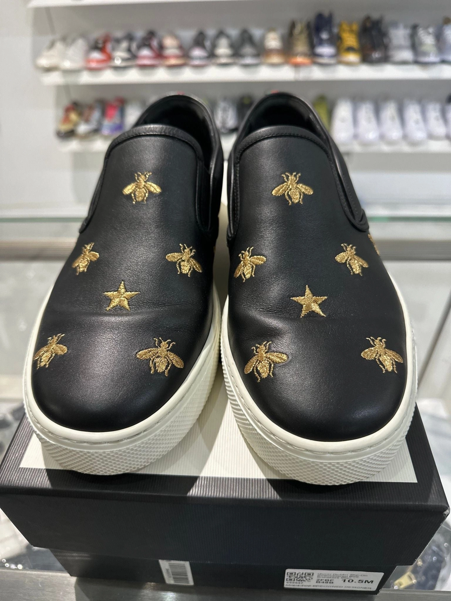 Got Sneakers Gucci Dublin Slip-On Embroidered Bee Sneakers Black (Preowned Size G9.5/US10.5) - Pre-Owned