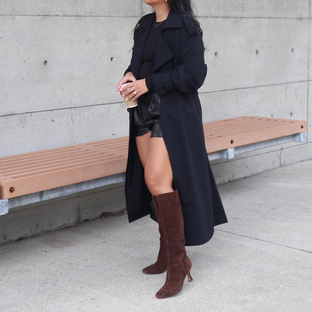 GYRA WIDE CALF BOOTS DK BROWN SUEDE Gold Boots Knee High