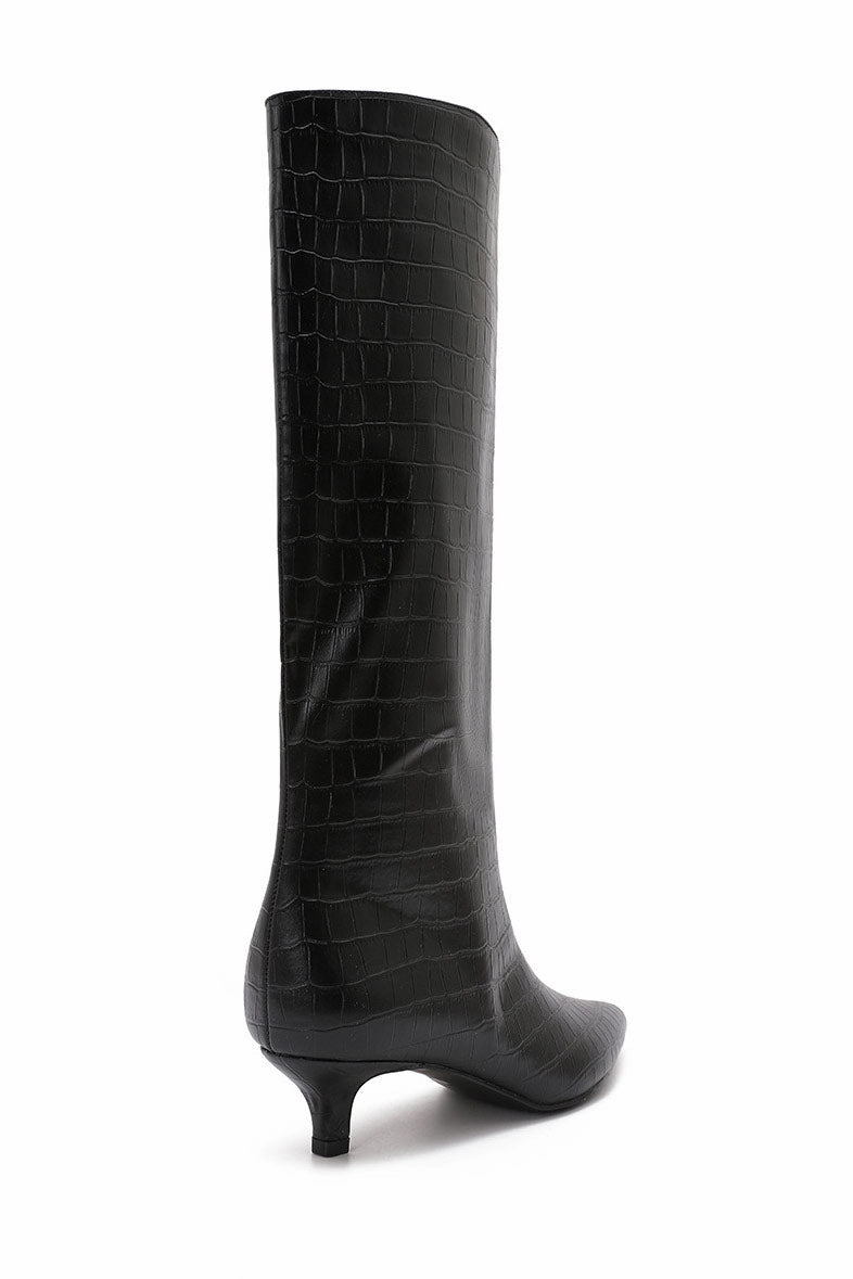 Knee High Boots Stretch Calf Hailey Black Croc Knee High Boots