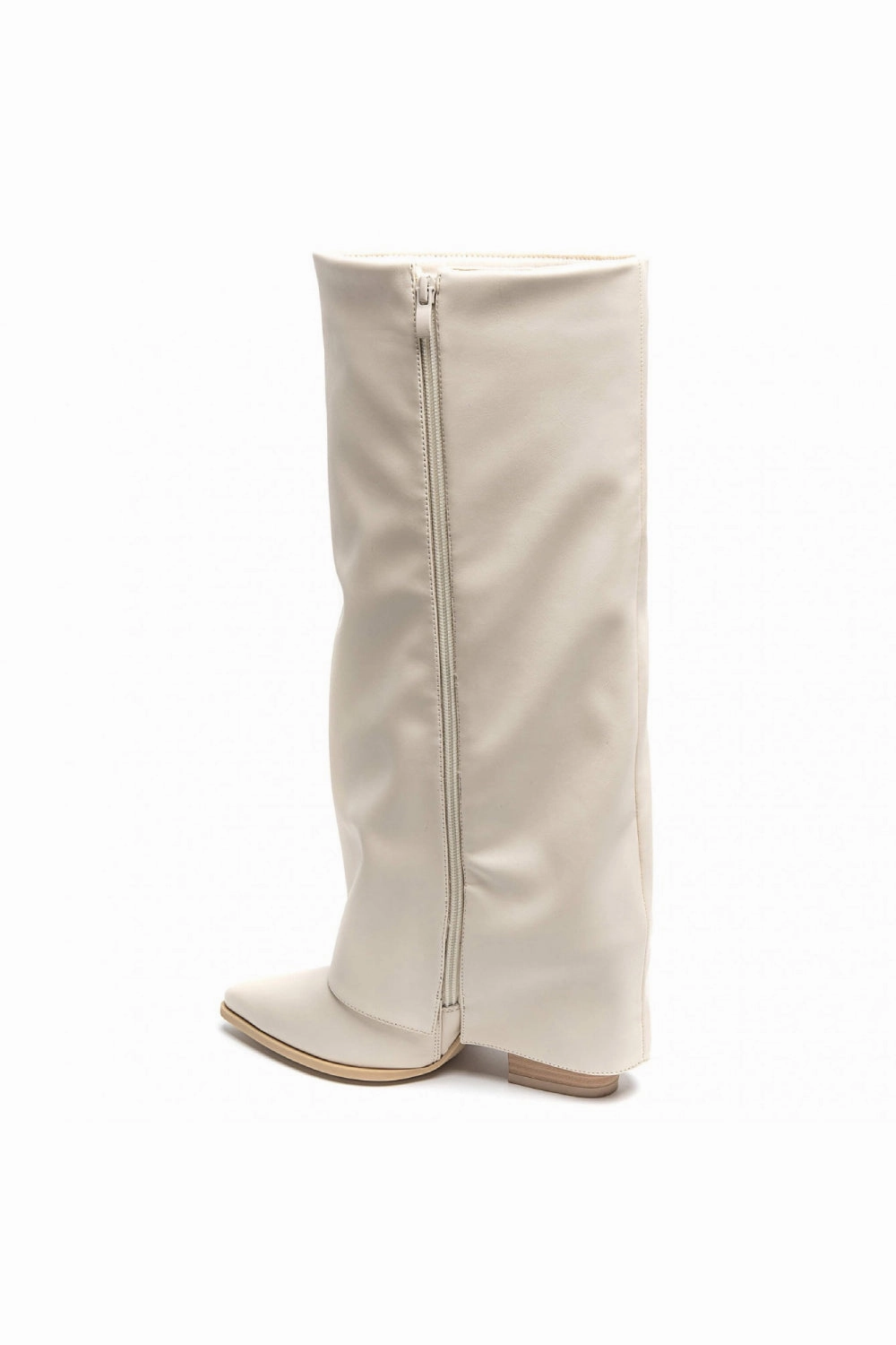 Victoria Knee High Boot BEIGE FOLD OVER MID BLOCK HEEL KNEE HIGH WESTERN COWBOY BOOTS