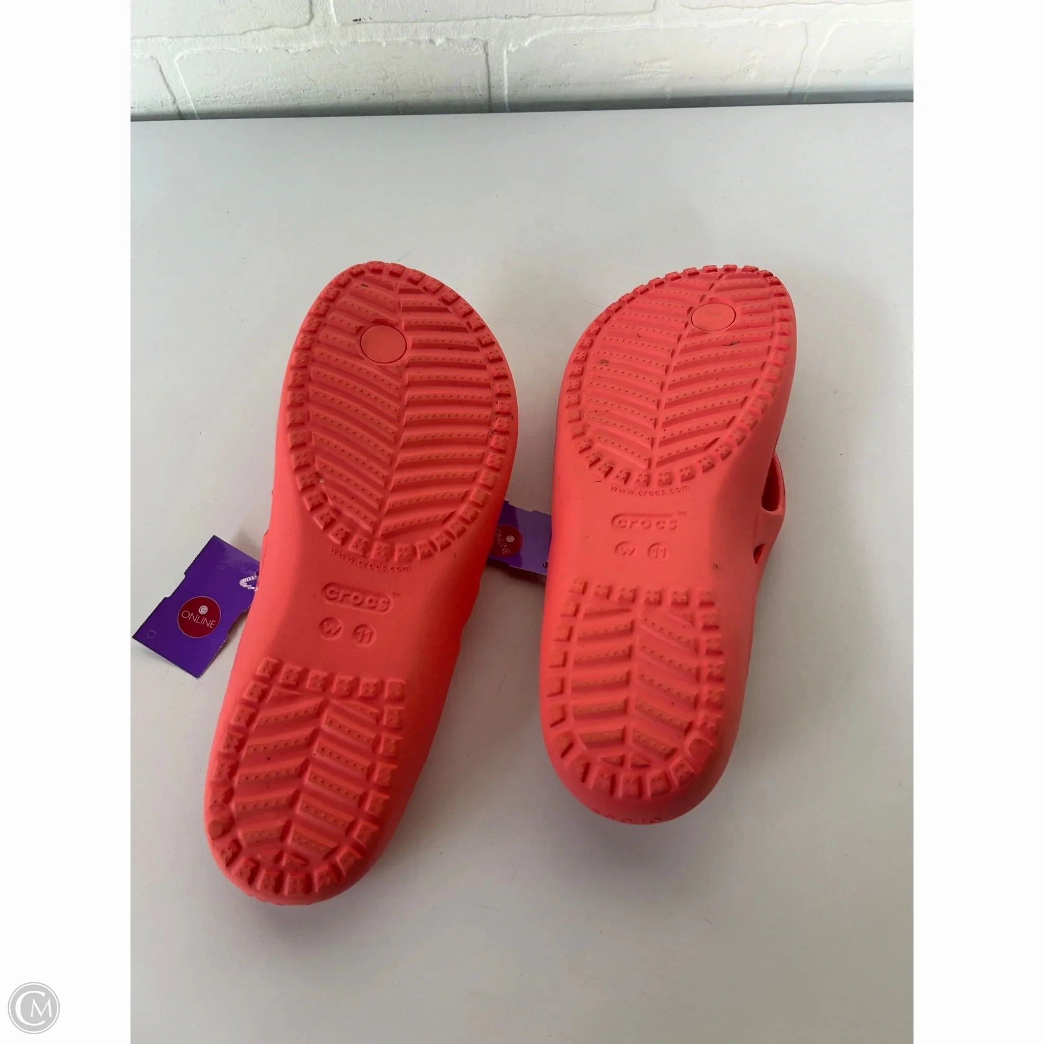 Sandals Flip Flops By Crocs In Orange, Size: 11 Flip Flops With A Small Heel