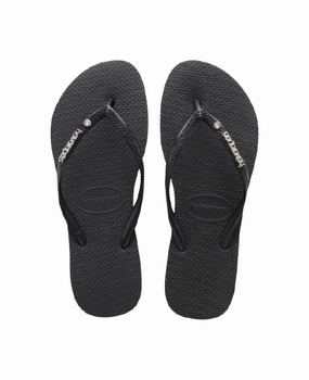 Flip Flops At Beach HAVAIANAS SLIM METAL LOGO AND CRYSTAL - BLACK