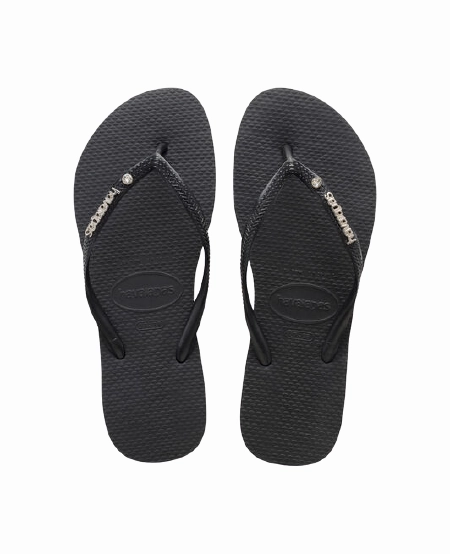Cabelas Flip Flops HAVAIANAS SLIM METAL LOGO AND CRYSTAL - BLACK