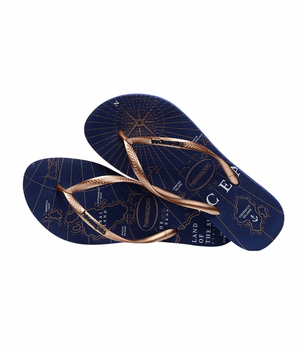Best Cork Flip Flops HAVAIANAS SLIM NAUTICAL - NAVY BLUE.ROSE GOLD.WHITE