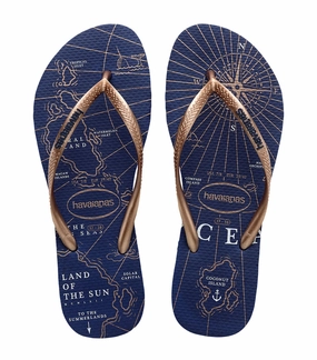 HAVAIANAS SLIM NAUTICAL - NAVY BLUE.ROSE GOLD.WHITE Solei Flip Flops