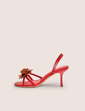 Pumps High Heels Red Hot Red Pu 3d Flower Sling Back Mid Heels