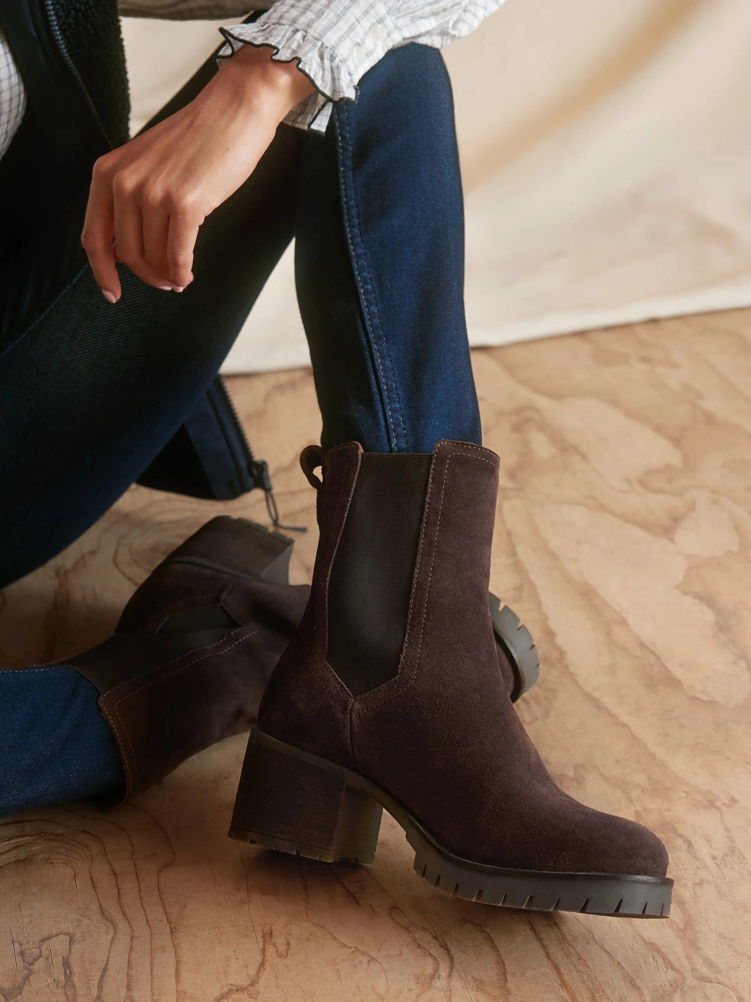 Blinged Out Combat Boots Heeled Boudica - Chocolate Suede