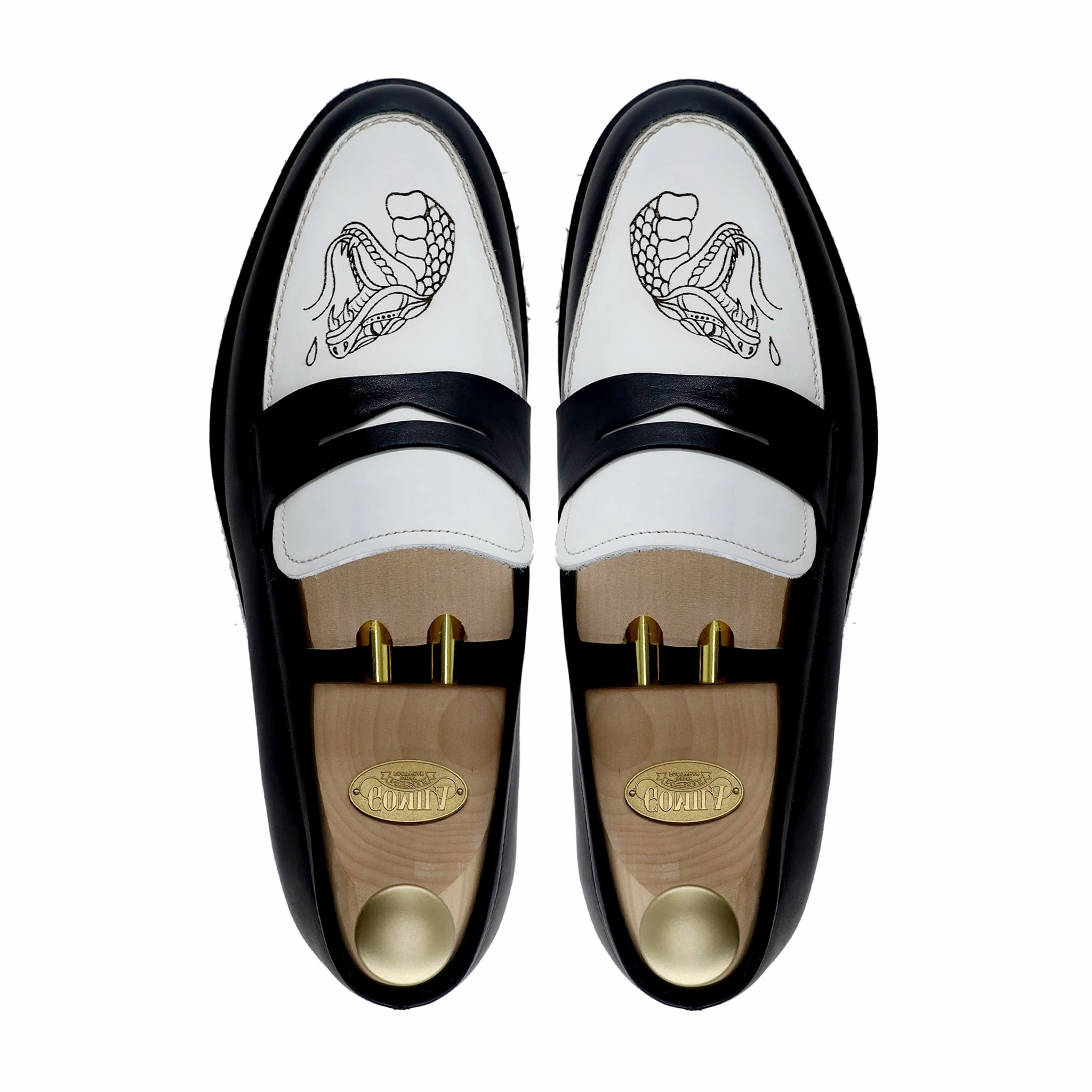 Hobart - Men's Black and White Calf Leather Loafer (Snake Edition) Professional Loafers