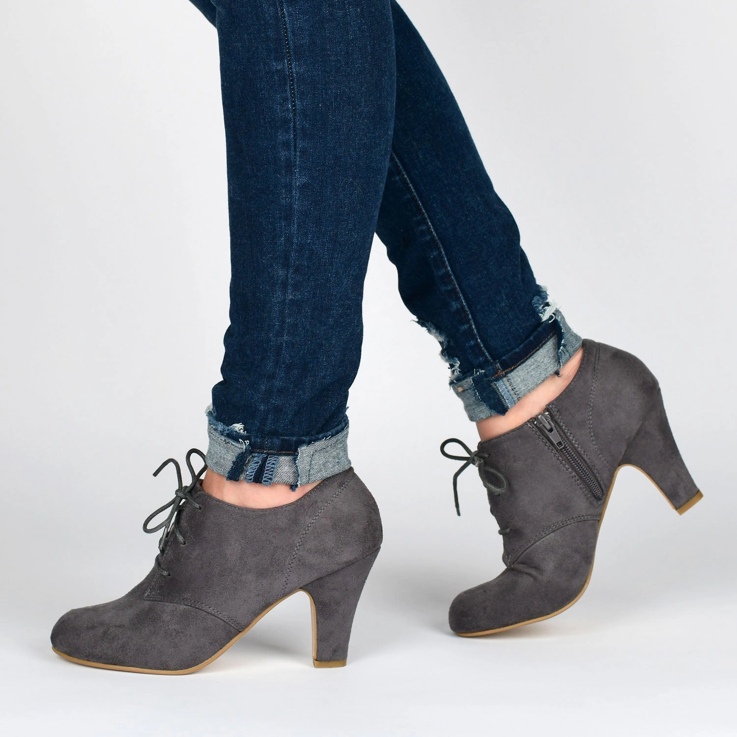 LEONA LACE-UP BOOTIES IN FAUX SUEDE Dark Brown Oxfords