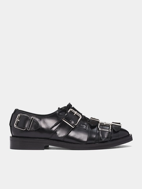 Black Leather Multi Buckle Brogue (BRG14-0740-BLACK) Brogue And Jeans