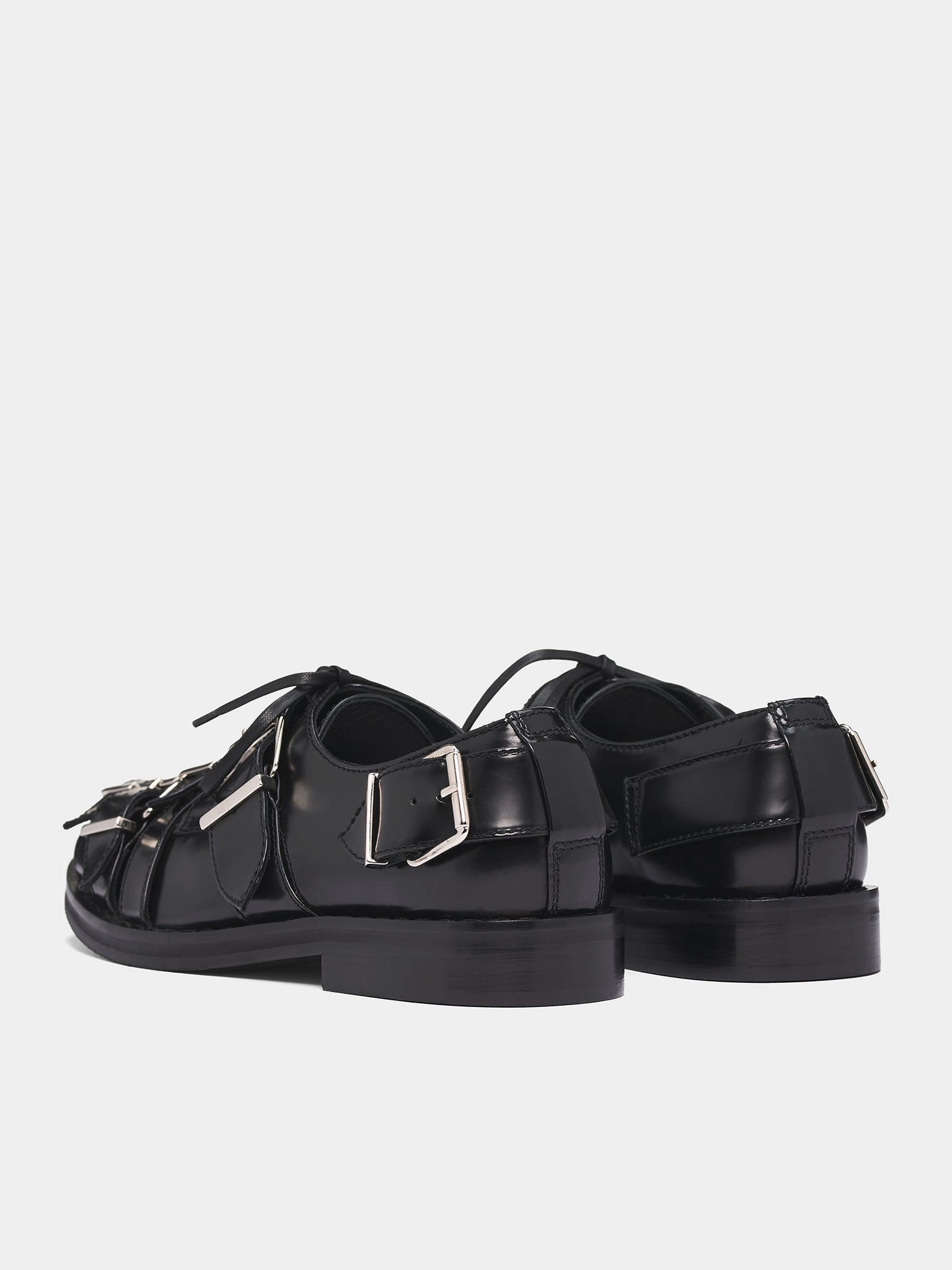 Chunky Platform Brogues Black Leather Multi Buckle Brogue (BRG14-0740-BLACK)