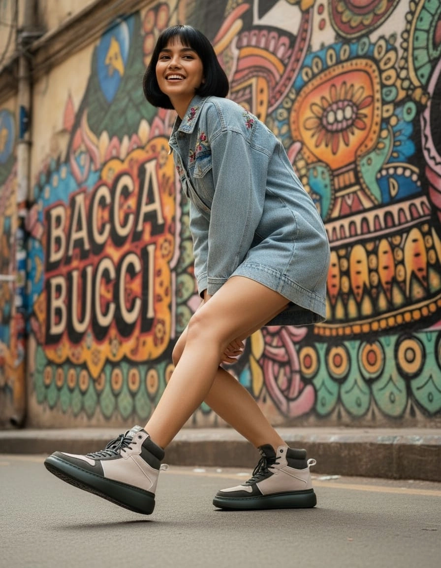 Dress And Sneakers Outfit Bacca Bucci  Discovery Noir Womens High-Top Sneakers