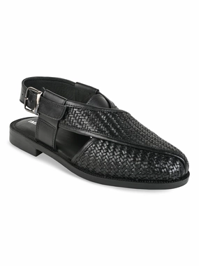 Wedge Dress Sandals Imperio Black Men Woven Leather Slip On Sandals