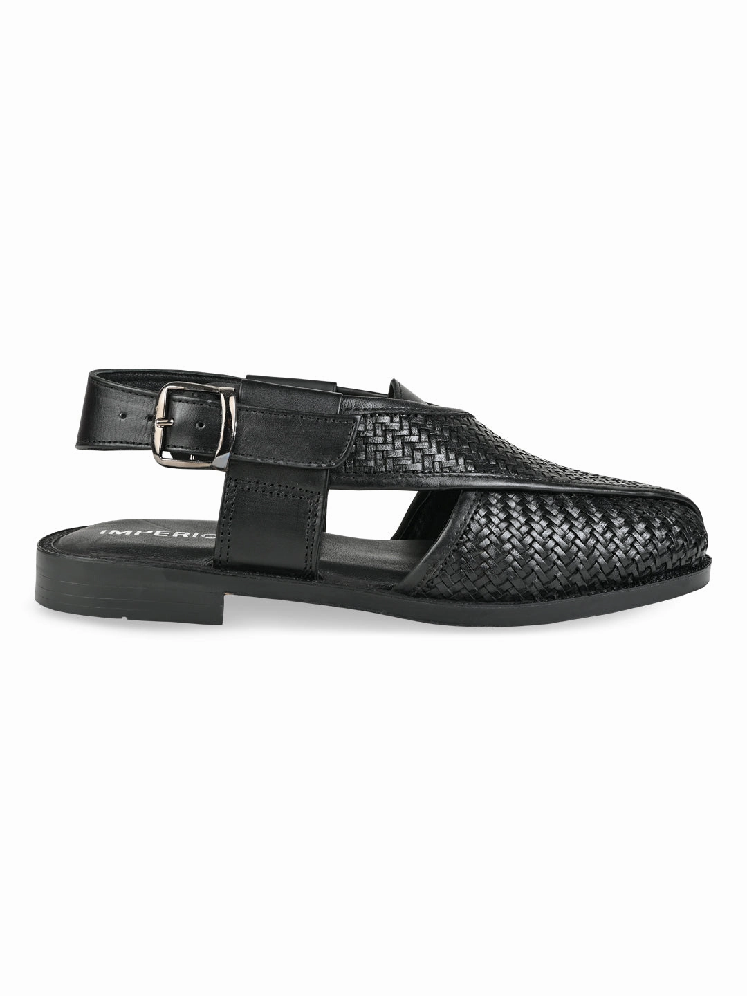 Imperio Black Men Woven Leather Slip On Sandals Strappy Sandals With Platform