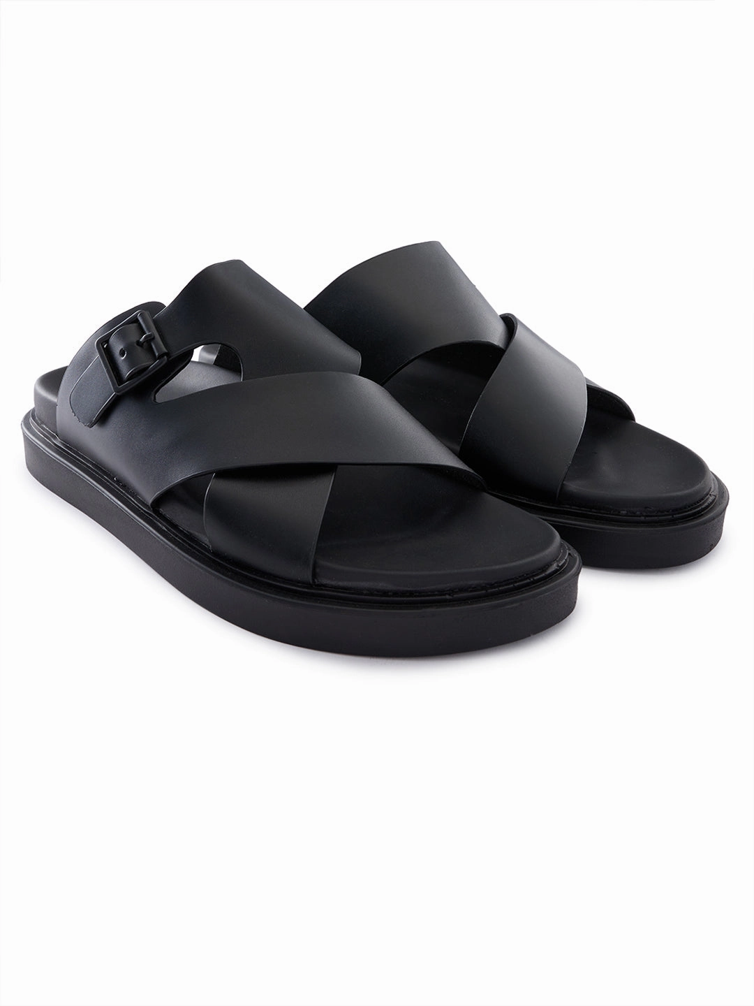 Imperio By Regal Black Men Smart Stylish Leather Sandals Jelly Slide Sandals