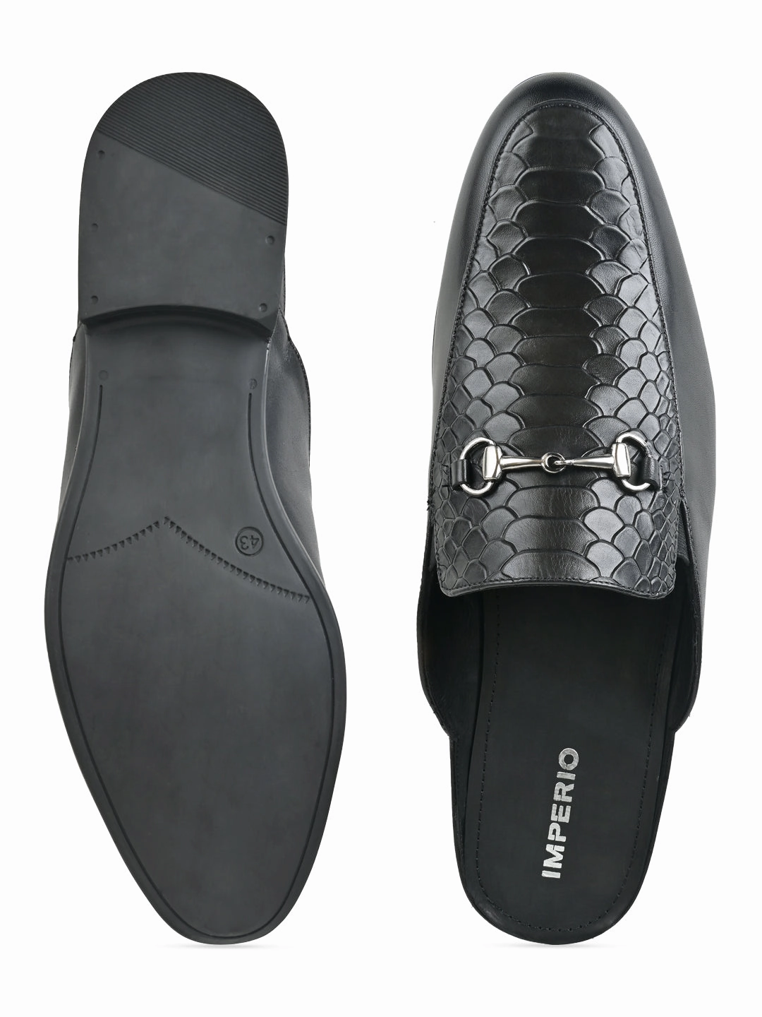 Imperio By Regal Black Men Textured Leather Mules Sandals Golf And Country Club