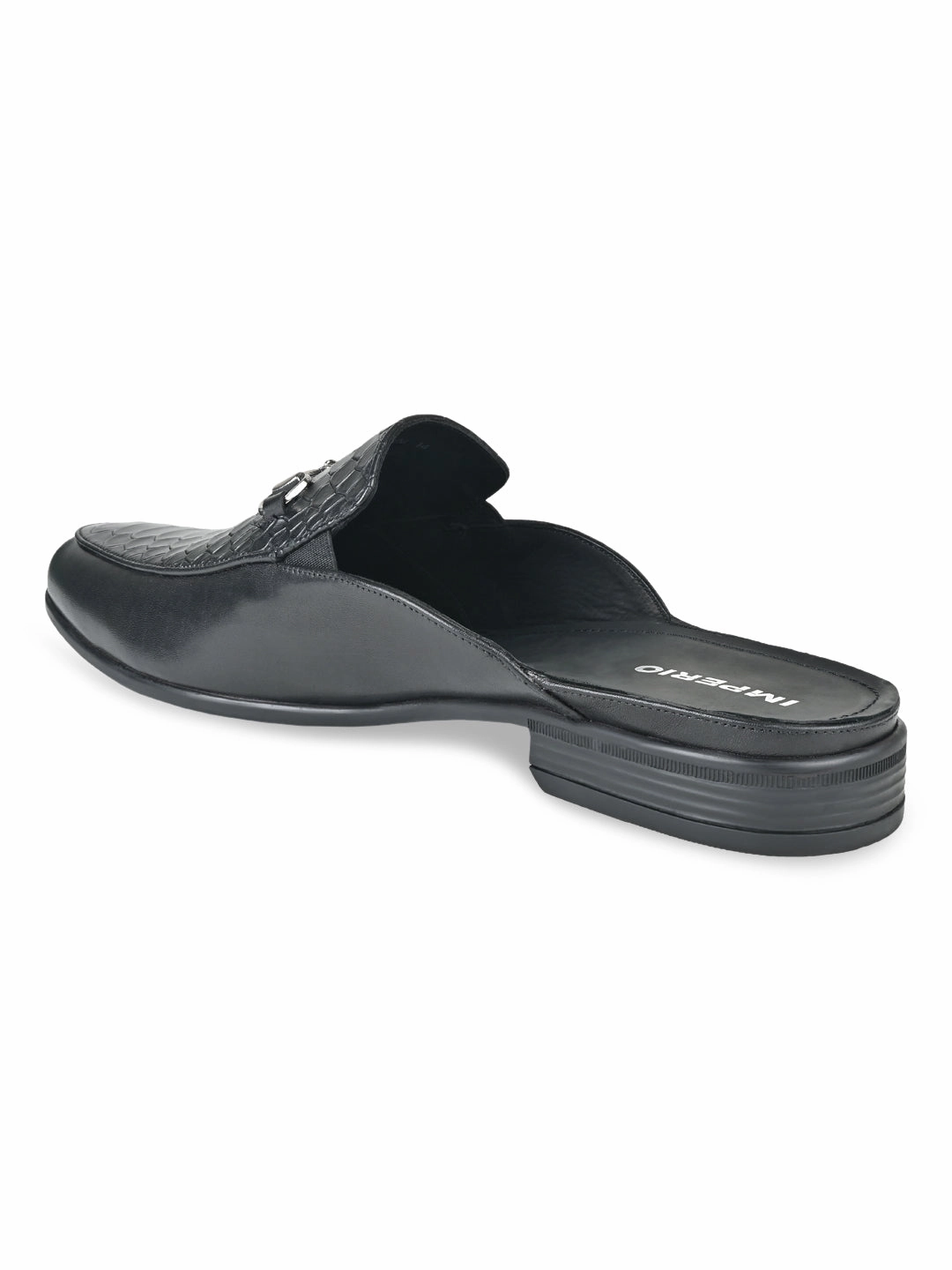 Camping Sandals Imperio By Regal Black Men Textured Leather Mules