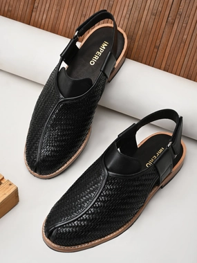 Adidas Sandals Imperio By Regal Black Mens Formal Woven Leather Slip On Sandals