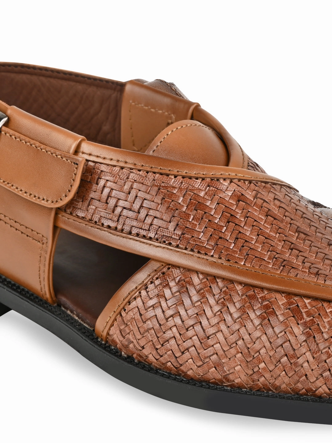 Imperio Tan Men Woven Leather Slip On Sandals 2 Inch Heel Sandals
