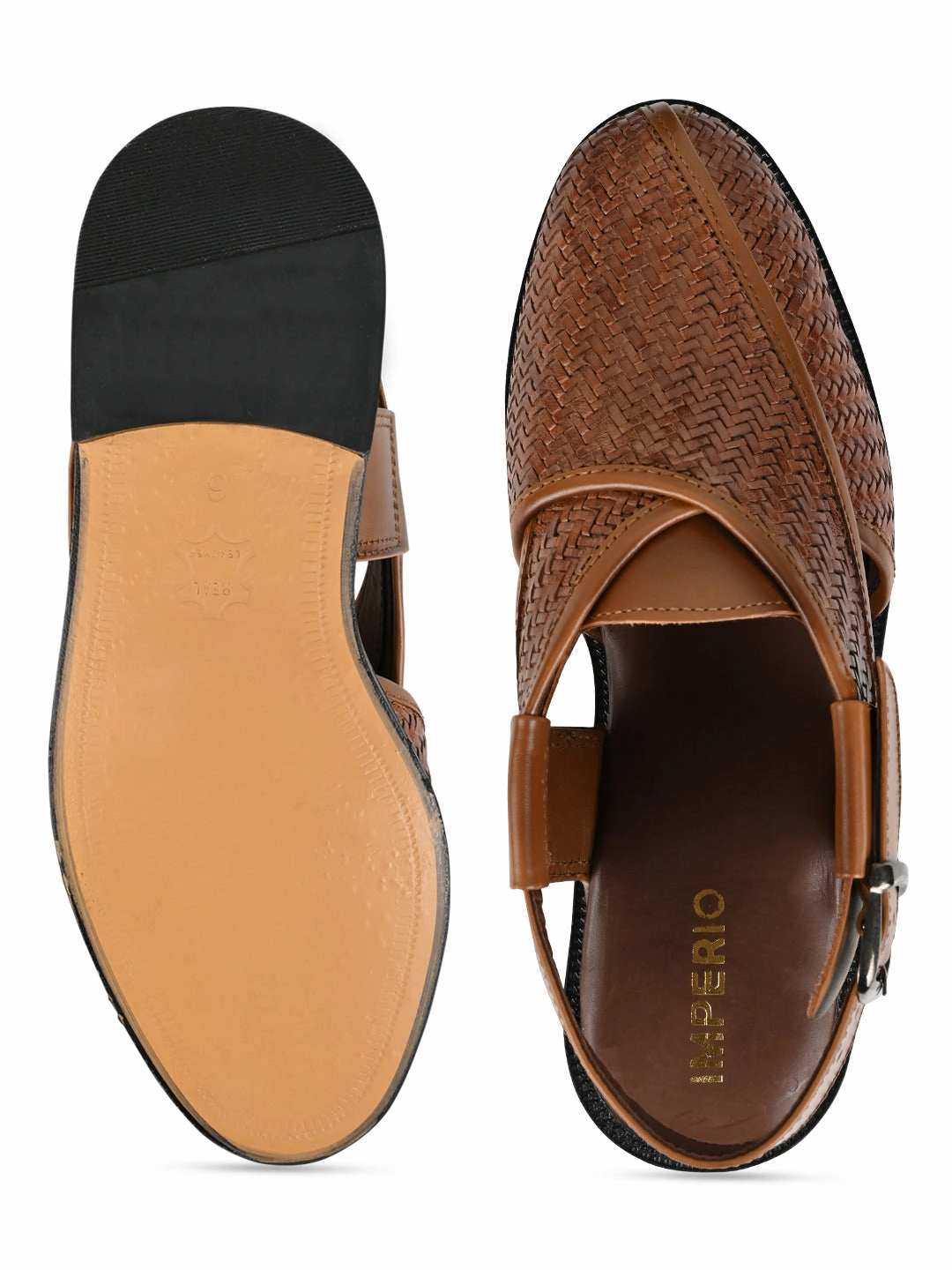 Clothing Sandals Imperio Tan Men Woven Leather Slip On Sandals