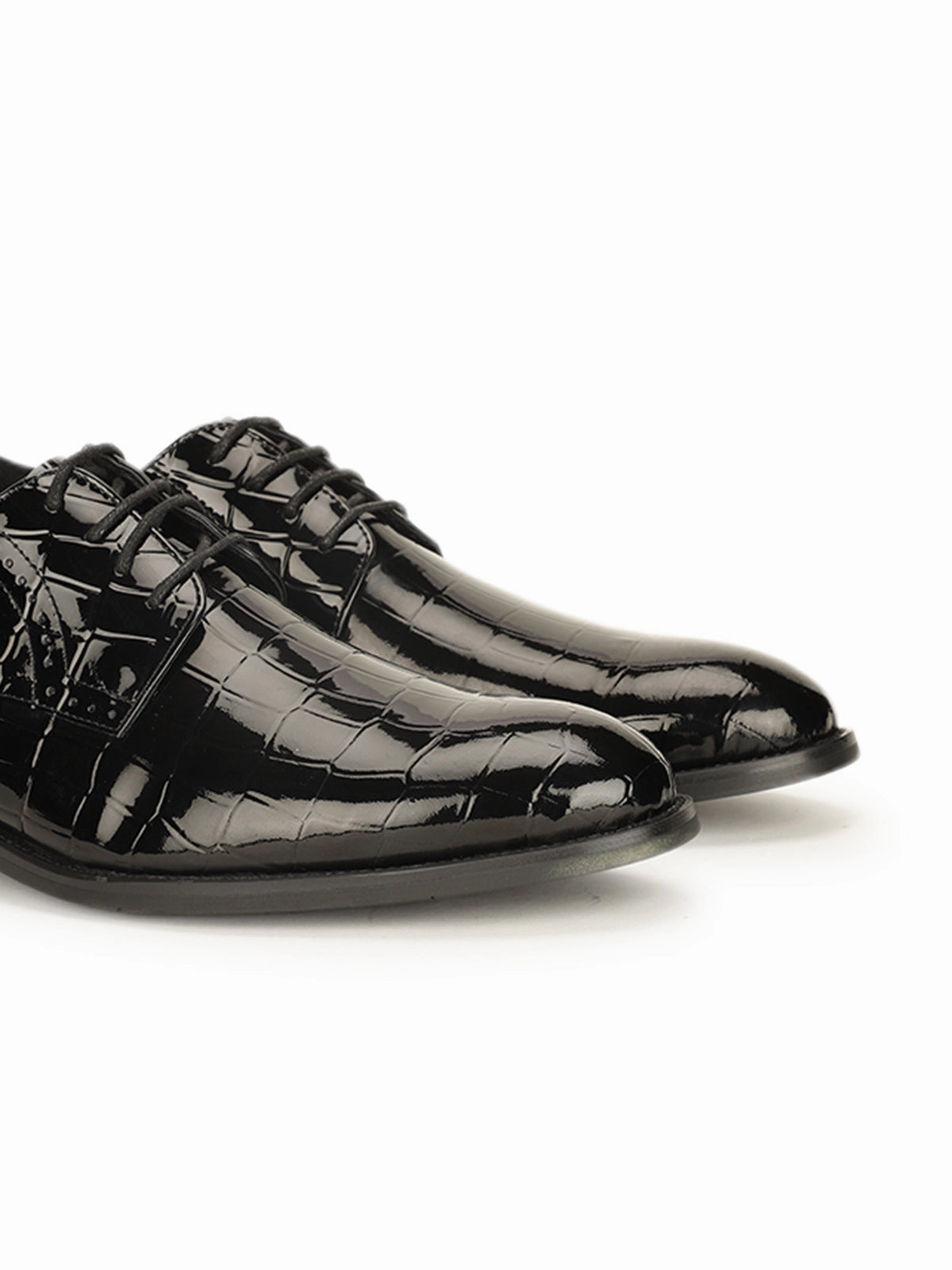 Godfrey Croco Lace Up Derby Shoes Leather Lace Up Flat Shoes