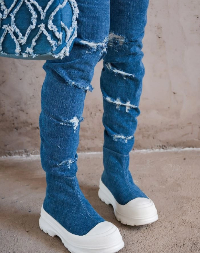 Wide Width Wide Calf Knee High Boots LOOKS Denim