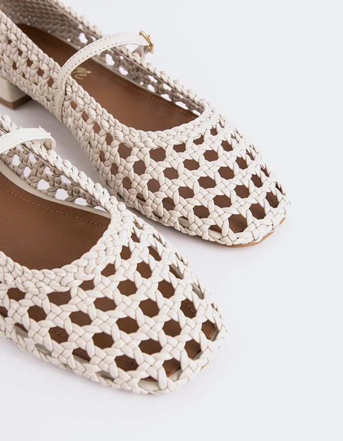 Izaro Off White Woven Mary Jane White Shoes