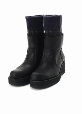 JACQUARD KNIT LEATHER COMBI NORDIC KNITTED BOOTS Star Usa Chelsea Boots