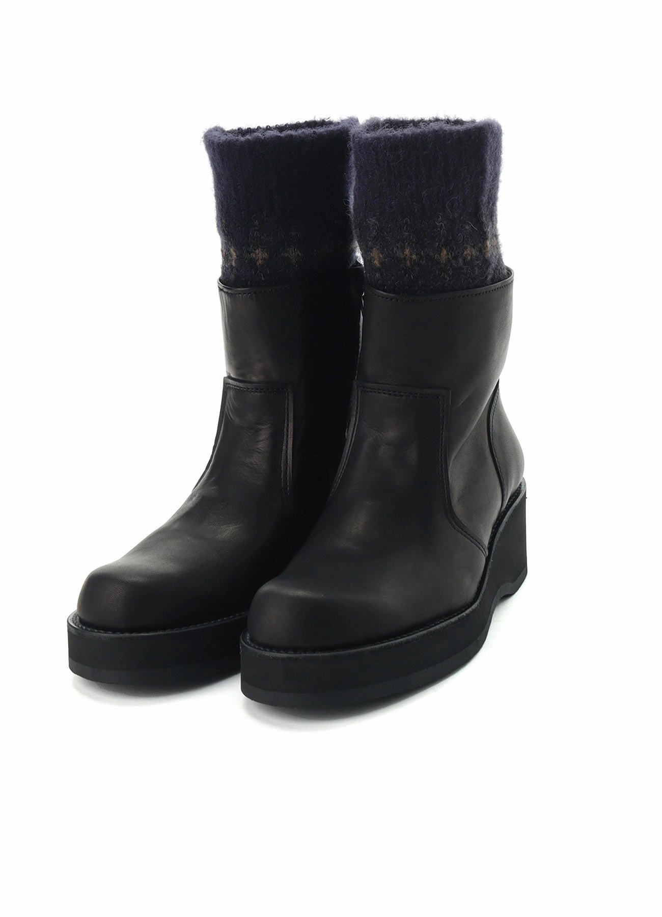 Insulated Chelsea Boots JACQUARD KNIT LEATHER COMBI NORDIC KNITTED BOOTS